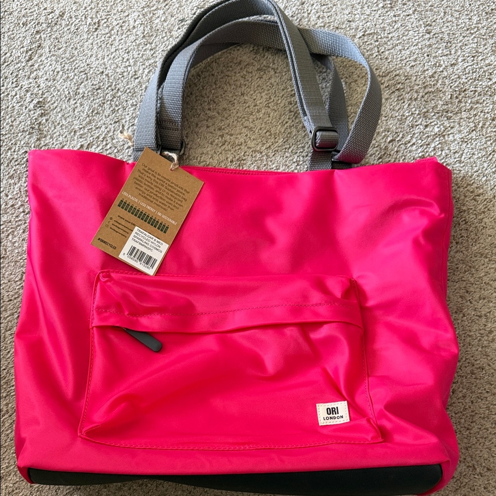 Orion London Hot Pink Tote with Gray Straps